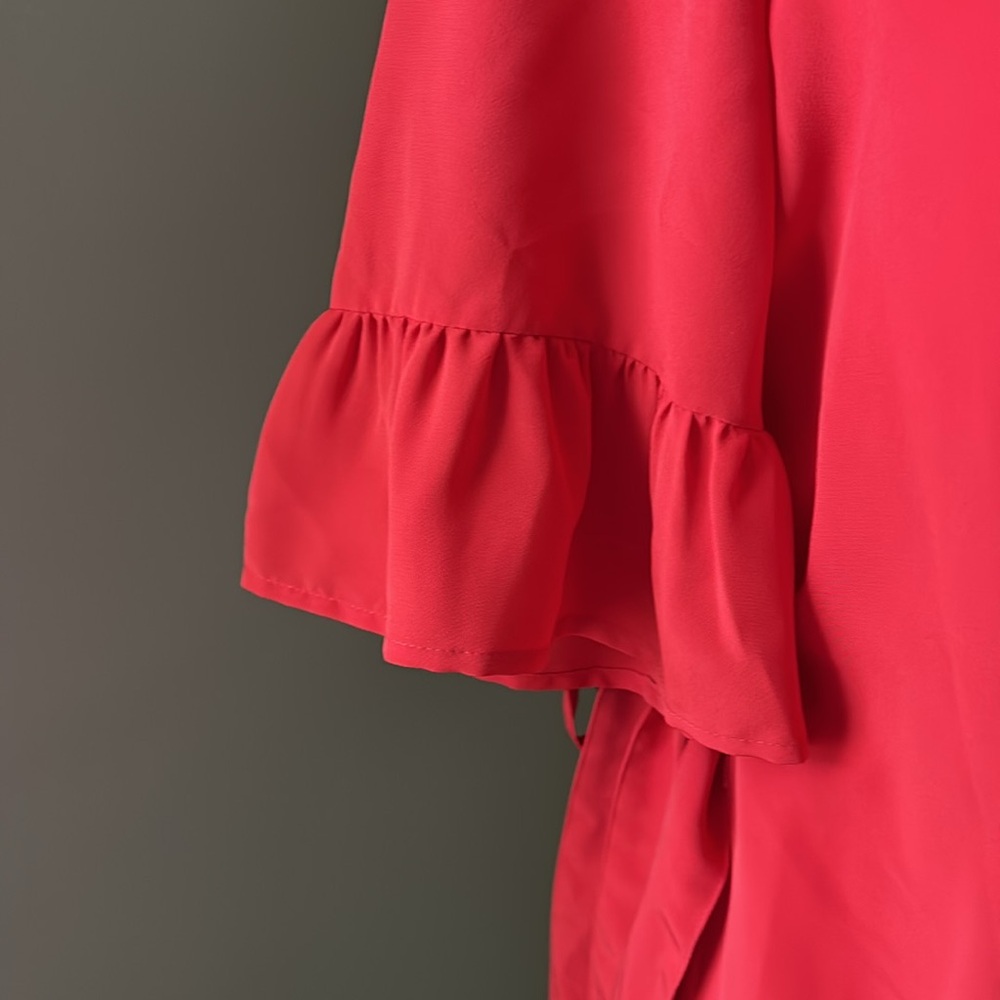Draper James red wrap top with ruffle sleeve. Size 10. - Picture 2 of 9